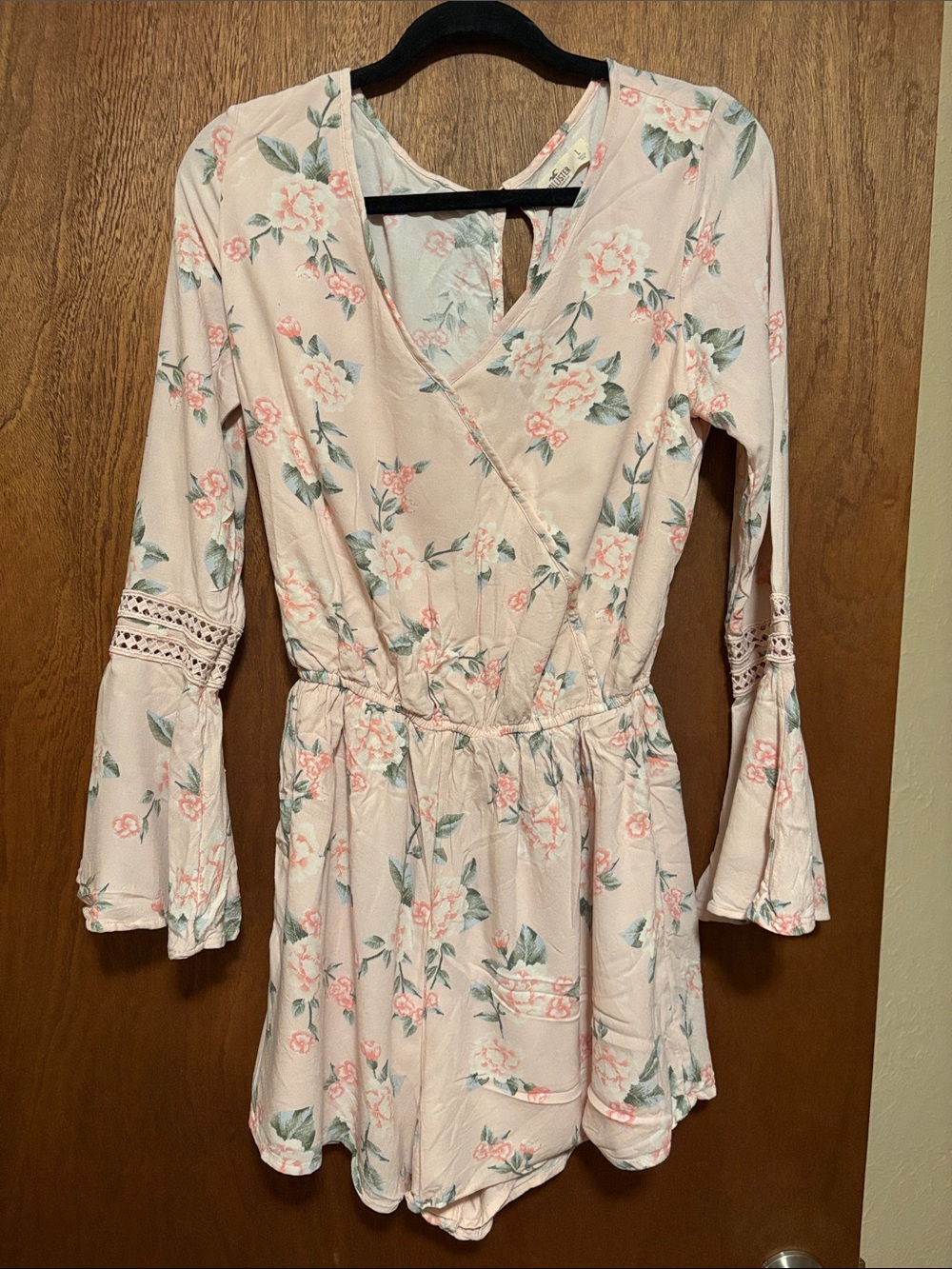 Hollister Light Pink Floral Long-Sleeve Wrap Romper